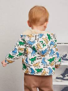 SHEIN 男嬰卡通恐龍和字母圖案毛絨內襯連帽夾克 - 彩色 - 查看 2