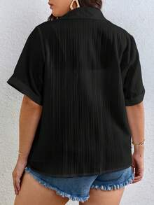 SHEIN VCAY Plus Solid Button Front Shirt - Black - View 2
