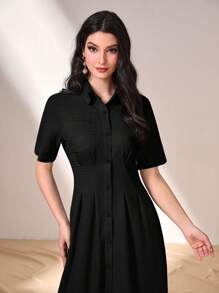 Mulvari 字母補丁細節前紐扣襯衫連衣裙 - 黑色 - 查看 5