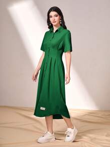 Seusyu 貼布細節褶皺細節襯衫連衣裙 - 綠色 - 查看 4