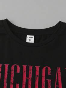 SHEIN Tween Boy Eagle & Slogan Graphic Tee & Drawstring Waist Shorts - Multicolor - View 3