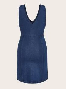 SHEIN MOD Nút phía trước Đầm Denim - Rửa tối - Xem 2