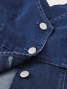 SHEIN MOD Nút phía trước Đầm Denim - Rửa tối - Xem 3