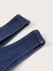 SHEIN MOD Nút phía trước Đầm Denim - Rửa tối - Xem 4