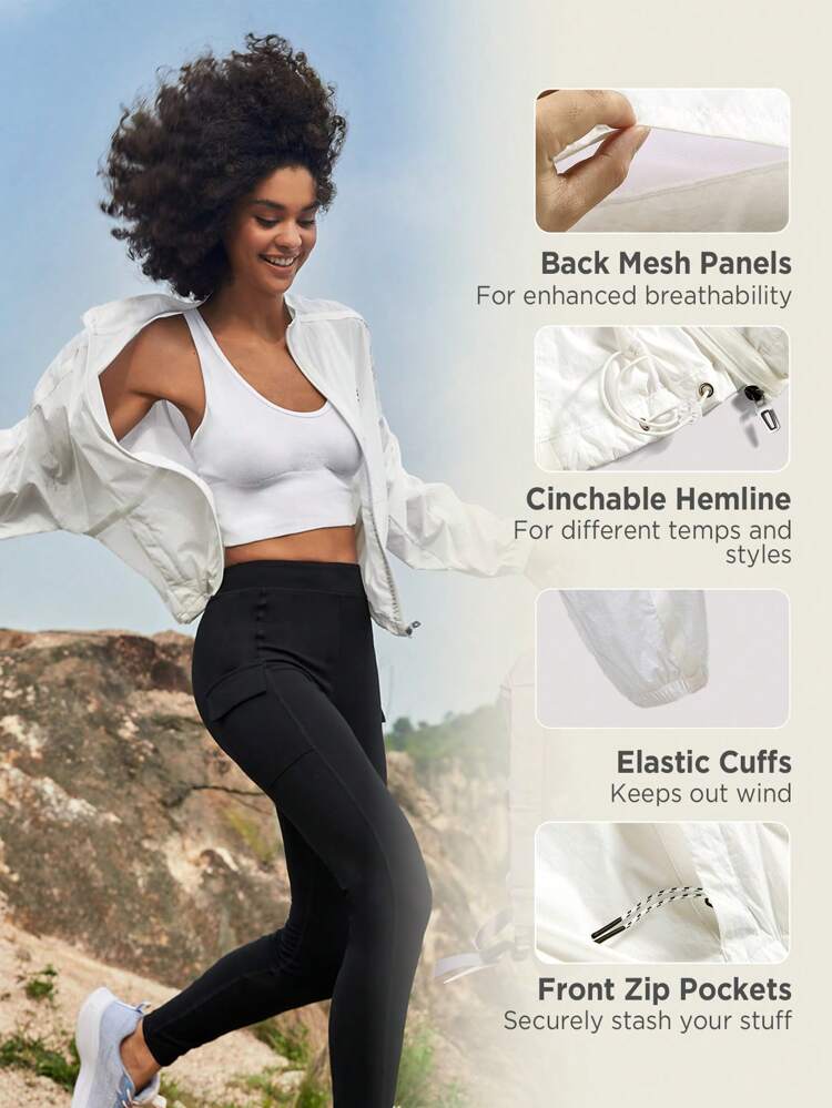 Ladies' Solid Color Zipper Stand Collar Sun Protection Lightweight Jacket