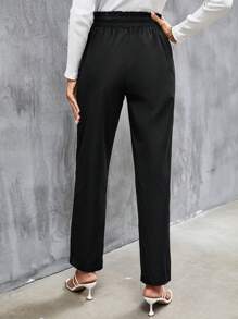 SHEIN Frenchy High Waist Button Detail Pants Winter Black Casual