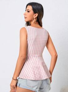 SHEIN Privé Houndstooth Print Peplum Tank Top - Baby Pink - View 2