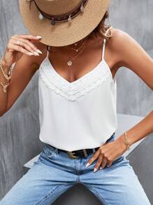 SHEIN Frenchy Top de tirantes panel con encaje - Blanco - Ver 1