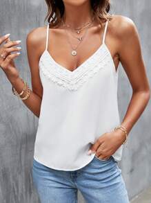 SHEIN Frenchy Top de tirantes panel con encaje - Blanco - Ver 4