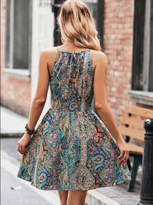 SHEIN LUNE 佩斯利印花繞頸連衣裙 - 彩色 - 查看 2