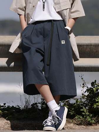 Guys Letter Patched Detail Buckle Detail Pants