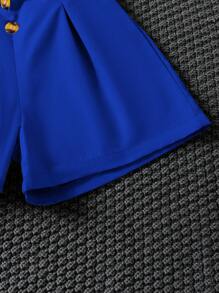 SHEIN Tween Girl Solid Cami Top & Shorts & Button Front Vest Blazer - Blue and White - View 5