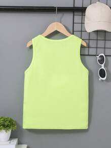 SHEIN 男孩運動酷字母圖案背心上衣 - 青檸色 - 查看 10