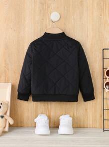 SHEIN Đứa bé trai Giải trí Dày lên Kim cương Chần Lông cừu Áo khoác Mùa Đông Áo khoác - màu đen - Xem 4