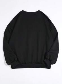 SHEIN EZwear Hành tinh & Đồ họa Chữ cái Thả vai Áo nỉ Oversized - màu đen - Xem 2