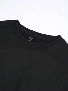 SHEIN EZwear Hành tinh & Đồ họa Chữ cái Thả vai Áo nỉ Oversized - màu đen - Xem 6