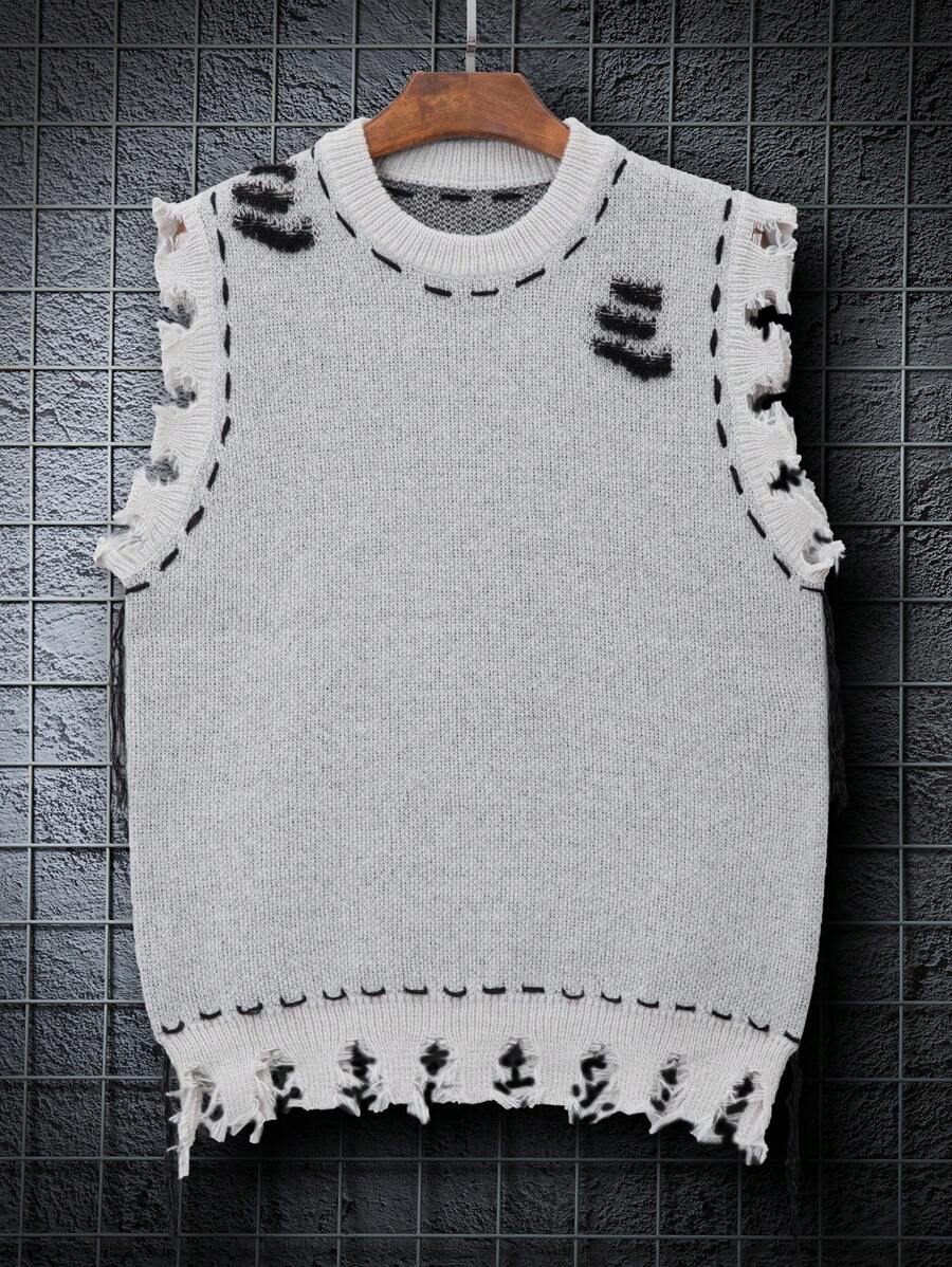 Manfinity Hypemode Men Distressed Sweater Vest - Grey - View 1
