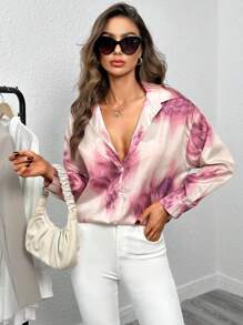 GENKIRA Tie Dye Drop Shoulder Shirt - Apricot - View 3