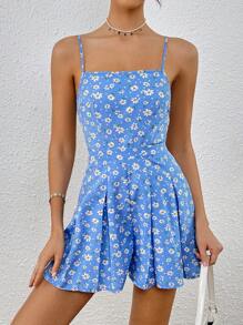 SHEIN VCAY In hoa Ditsy Xếp nếp Cami Romper - Nhiều màu - Xem 2