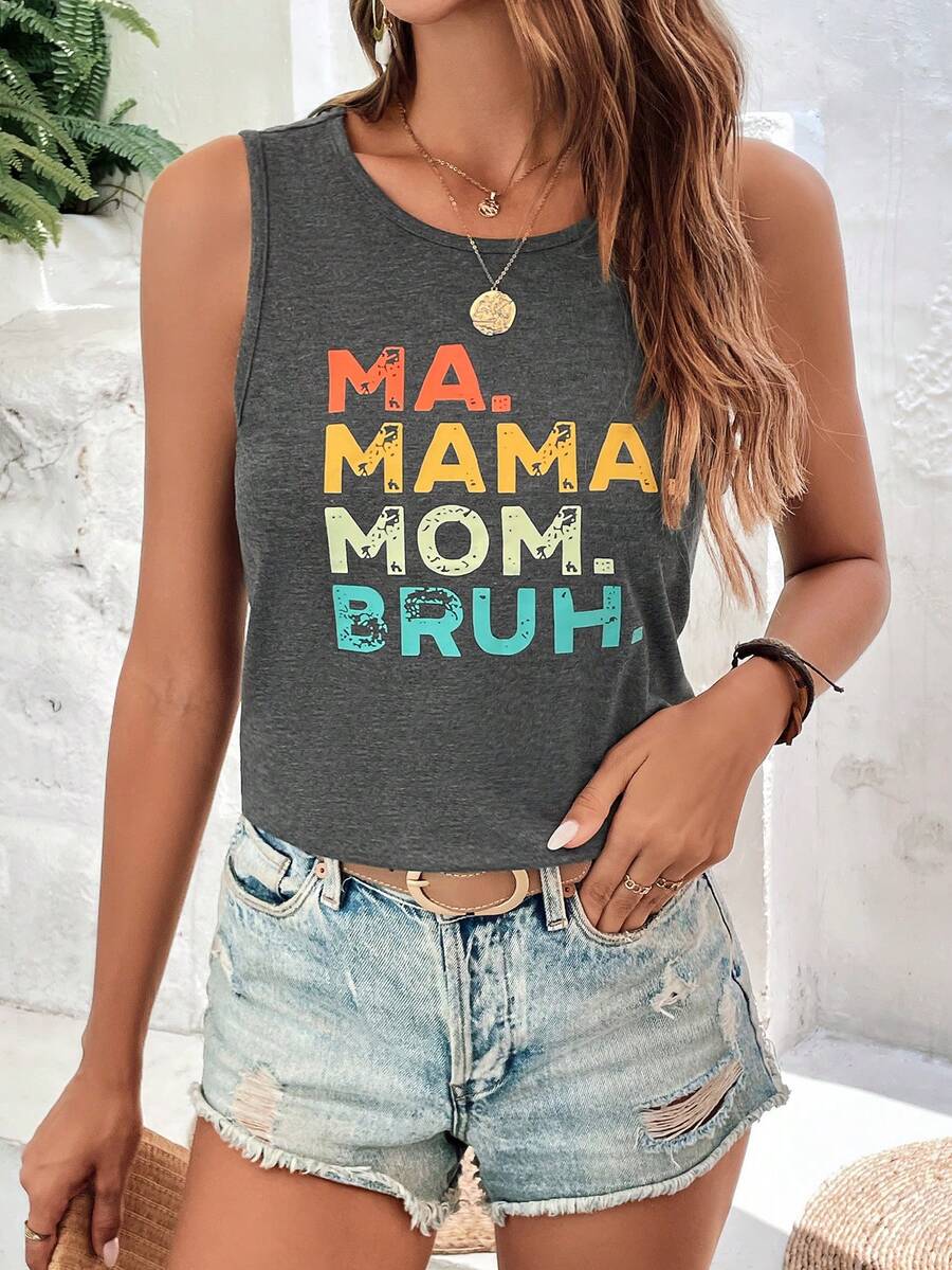 SHEIN LUNE Áo khoác và áo lót dành cho xe tăng nữ Lá thư Giải trí - Màu xám đen - Xem 1