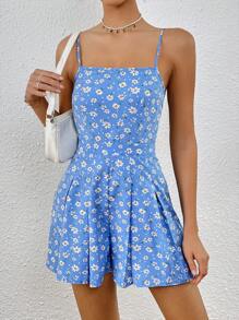 SHEIN VCAY In hoa Ditsy Xếp nếp Cami Romper - Nhiều màu - Xem 4