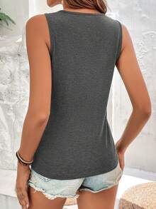 SHEIN LUNE Áo khoác và áo lót dành cho xe tăng nữ Lá thư Giải trí - Màu xám đen - Xem 2