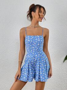 SHEIN VCAY In hoa Ditsy Xếp nếp Cami Romper - Nhiều màu - Xem 5