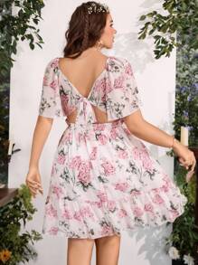 SHEIN SunnyBelle 大碼印花後綁帶荷葉邊洋裝 - 彩色 - 查看 2