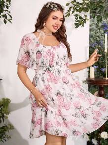 SHEIN SunnyBelle 大碼印花後綁帶荷葉邊洋裝 - 彩色 - 查看 6