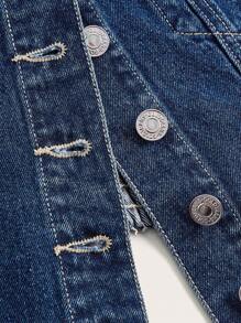 SHEIN ICON Flap Pocket Button Front Tube Denim Top - Dark Wash - View 3