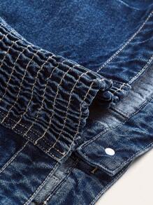 SHEIN ICON Flap Pocket Button Front Tube Denim Top - Dark Wash - View 4