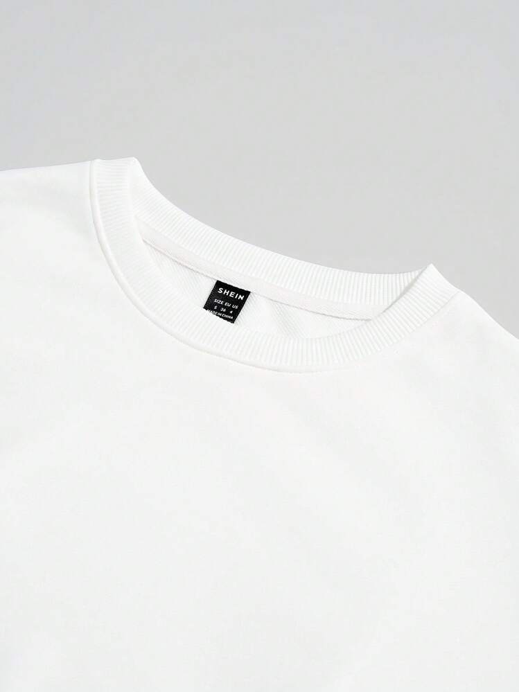 SHEIN EZwear כיתוב גרפי כתף חשופה סווטשירט אוברסייז - לבן - ראה 6