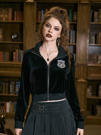 Academia Veste badge Patch Zippé En Velours