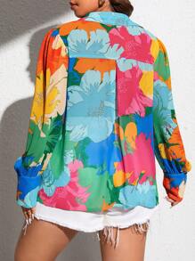 SHEIN LUNE Hơn In hoa Nút phía trước Áo sơ mi - Nhiều màu - Xem 2