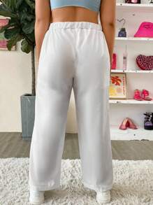 Calvaya Plus High Waist Plicated Detail Straight Leg Trousers - White - View 2