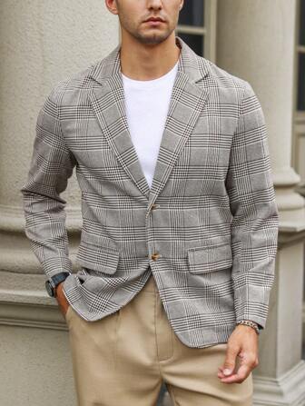 Manfinity Mode Uomo Blazer con stampa quadri colletto a risvolto