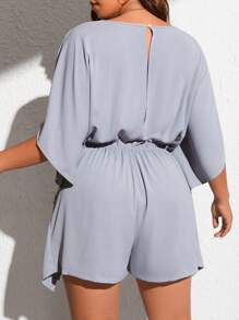 Celure 大碼蝙蝠袖前打結連身短褲 - 灰色 - 查看 3