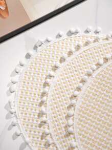 4入组/套格紋有圖案的小絨球邊地方