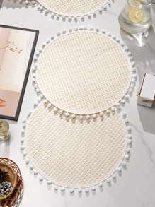 4入组/套格紋有圖案的小絨球邊地方