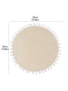 4入组/套格紋有圖案的小絨球邊地方