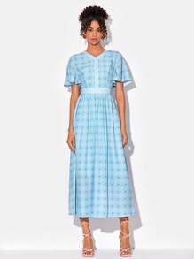 Ravgirl Allover Floral Print Butterfly Sleeve Dress - Baby Blue - View 1