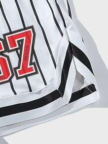 Aesthetic Post 男士條紋和字母圖案腰部抽繩短褲 - 白色 - 查看 3