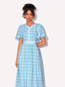 Ravgirl Allover Floral Print Butterfly Sleeve Dress - Baby Blue - View 6