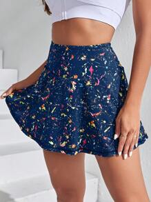 Menodora SHEIN Sport Splash Ink Print Sports Skort With Phone Pocket Tennis Skirt