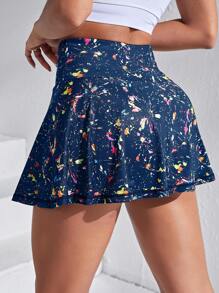 Menodora SHEIN Sport Splash Ink Print Sports Skort With Phone Pocket Tennis Skirt