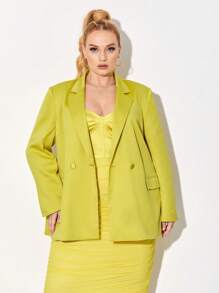 FURNANDA 大碼西裝領雙排釦西裝外套 - 芥末黃 - 查看 5