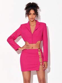 FURNANDA 1入組O形環細節腰部鏤空包臀半身裙 - 玫紅色 - 查看 3