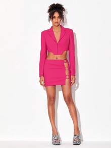 FURNANDA 1入組O形環細節腰部鏤空包臀半身裙 - 玫紅色 - 查看 4