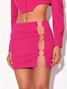 FURNANDA 1入組O形環細節腰部鏤空包臀半身裙 - 玫紅色 - 查看 5