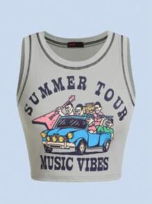 GOLDENLINE 字母和車圖案頂針背心上衣 - 綠色 - 查看 1